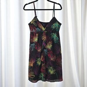Gap Woman Floral Print‎ Dress Small Sleeveless Babydoll Summer Black Multicolor